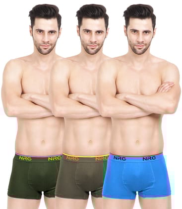 NRG Mens Cotton Assorted Colour Boxer Trunks ( Pack of 3 Military Green - Dark Green - Light Blue ) G15