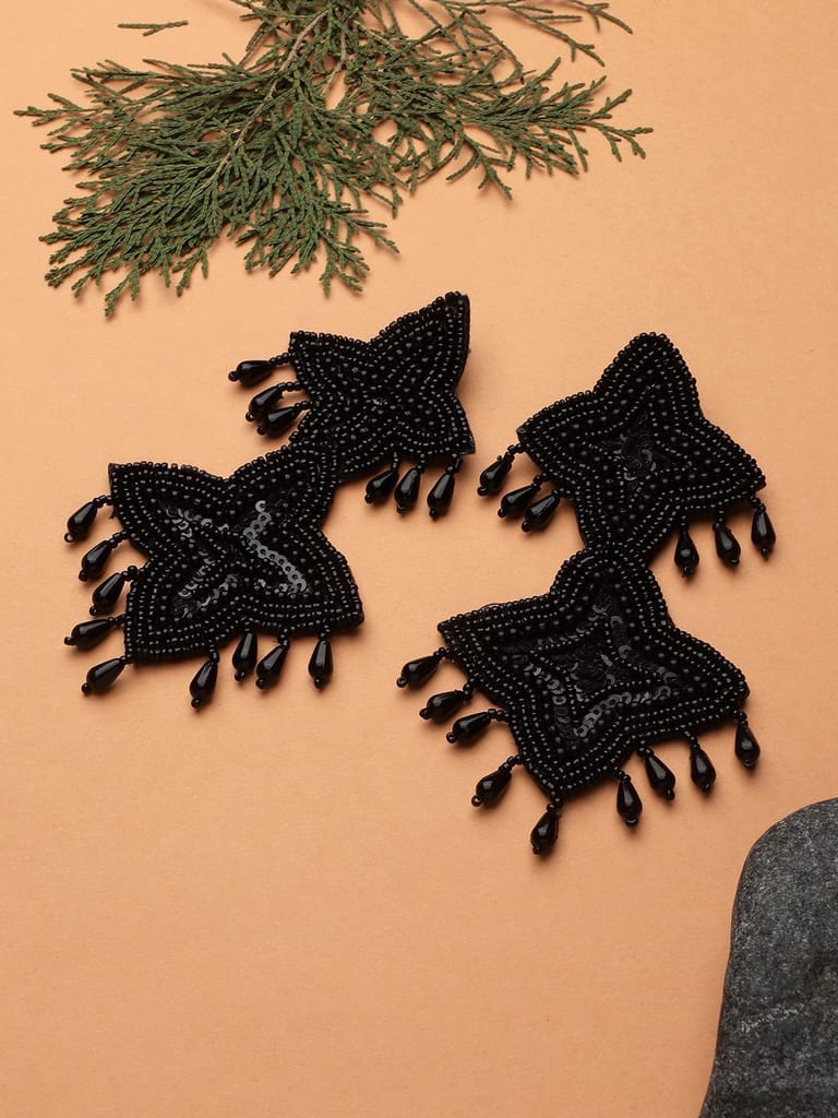 Cardinal Black Beads Handmade Weaving Geometric  Design Earings - Earrings | Buy online on ZillyBuy