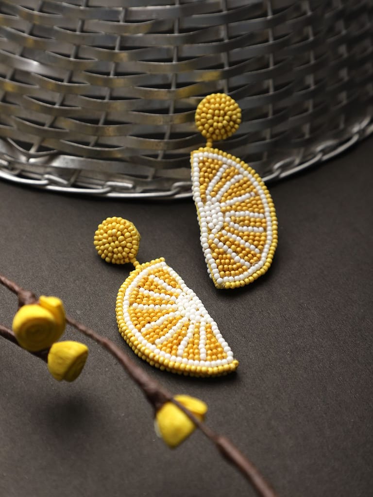 Cardinal Yellow & White Lemon Design Beads Weaving Handmade Earrings - Earrings | Buy online on ZillyBuy