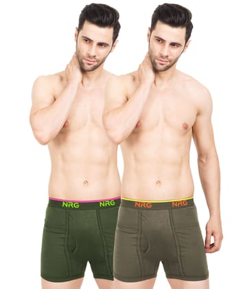 NRG Mens Cotton Assorted Colour Pocket Trunks ( Pack of 2 Military Green - Dark Green ) G13