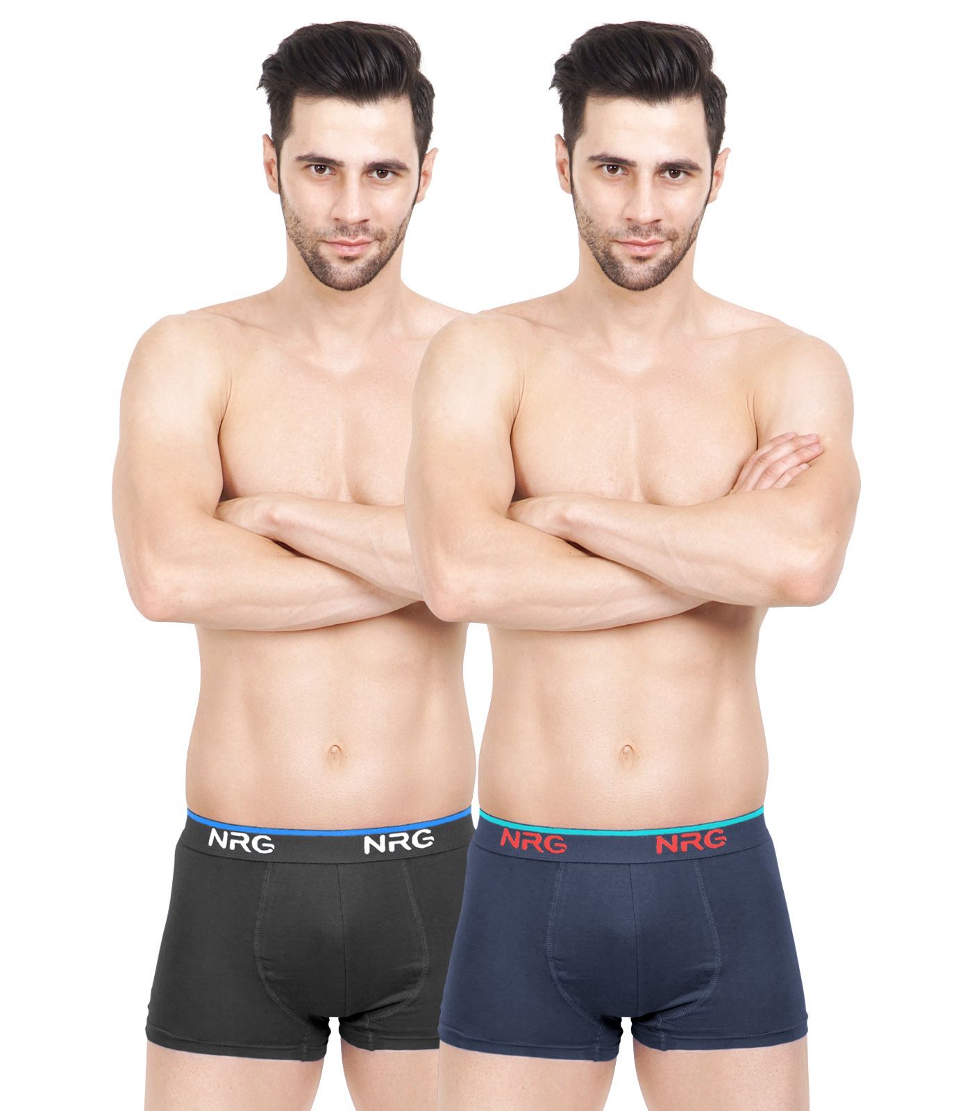NRG Mens Cotton Assorted Colour Boxer Trunks ( Pack of 2 Coffee Brown - Navy Blue ) G15