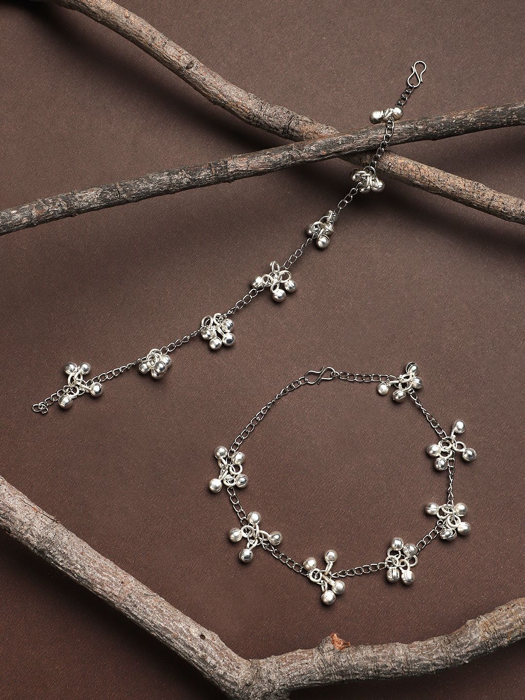 Cardinal Oxidized Silver Color White Stone Beads Adjustable Anklet/ Pajeb/ Payal