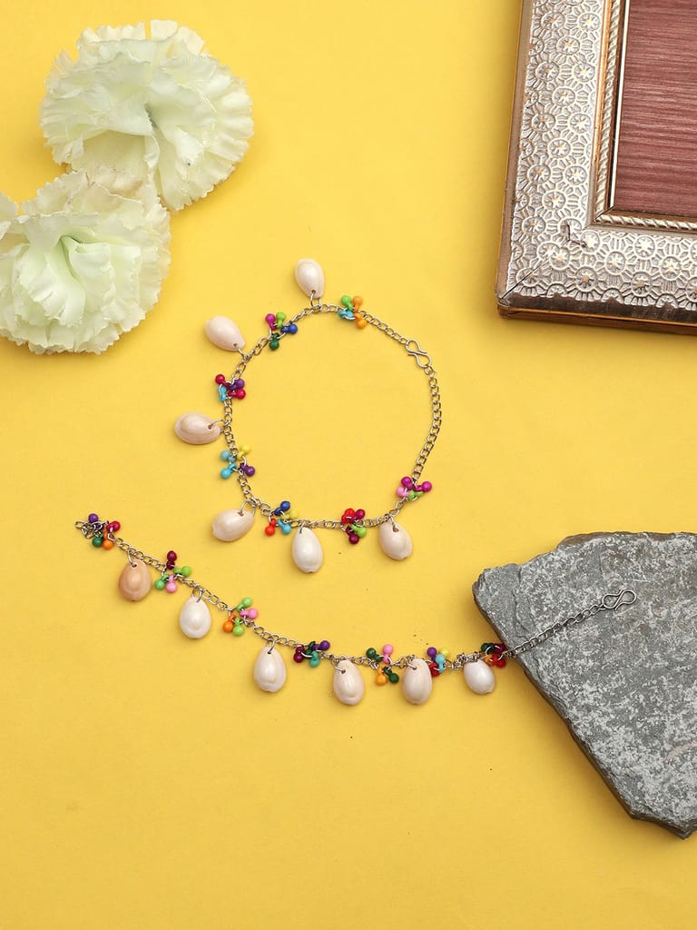 Cardinal Oxidized Silver Color Multicolor Beads Shell Anklet, Pajeb, Payal - Anklets | Buy online on ZillyBuy