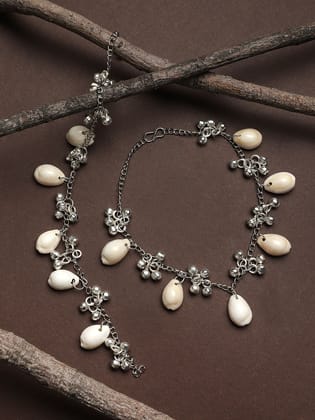 Cardinal Oxidized Silver Color Shell Anklet/ Pajeb/ Payal