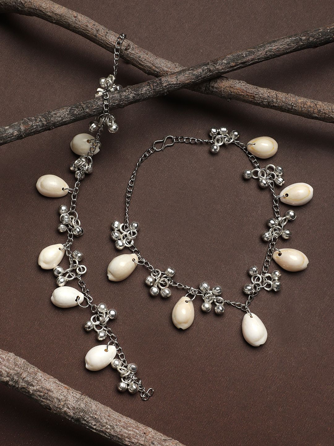 Cardinal Oxidized Silver Color Shell Anklet/ Pajeb/ Payal