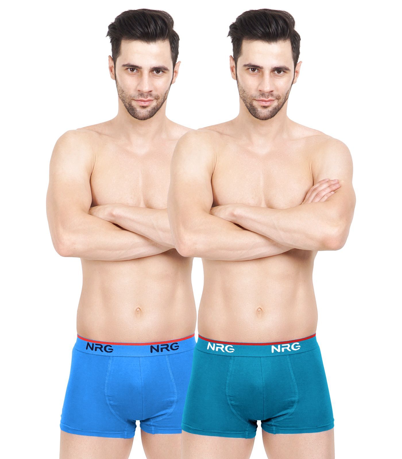 NRG Mens Cotton Assorted Colour Boxer Trunks ( Pack of 2 Light Blue - Turquoise) G15