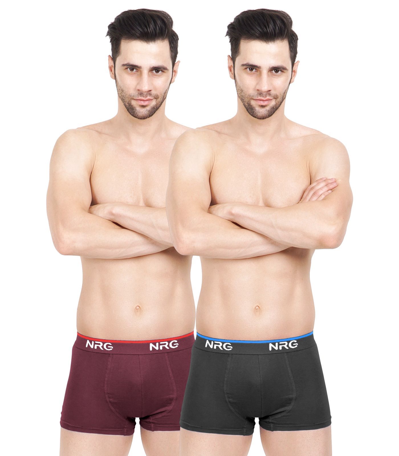 NRG Mens Cotton Assorted Colour Boxer Trunks ( Pack of 2 Marron - Coffee Brown ) G15