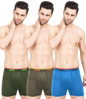 NRG Mens Cotton Assorted Colour Pocket Trunks ( Pack of 3 Military Green - Dark Green - Light Blue ) G13