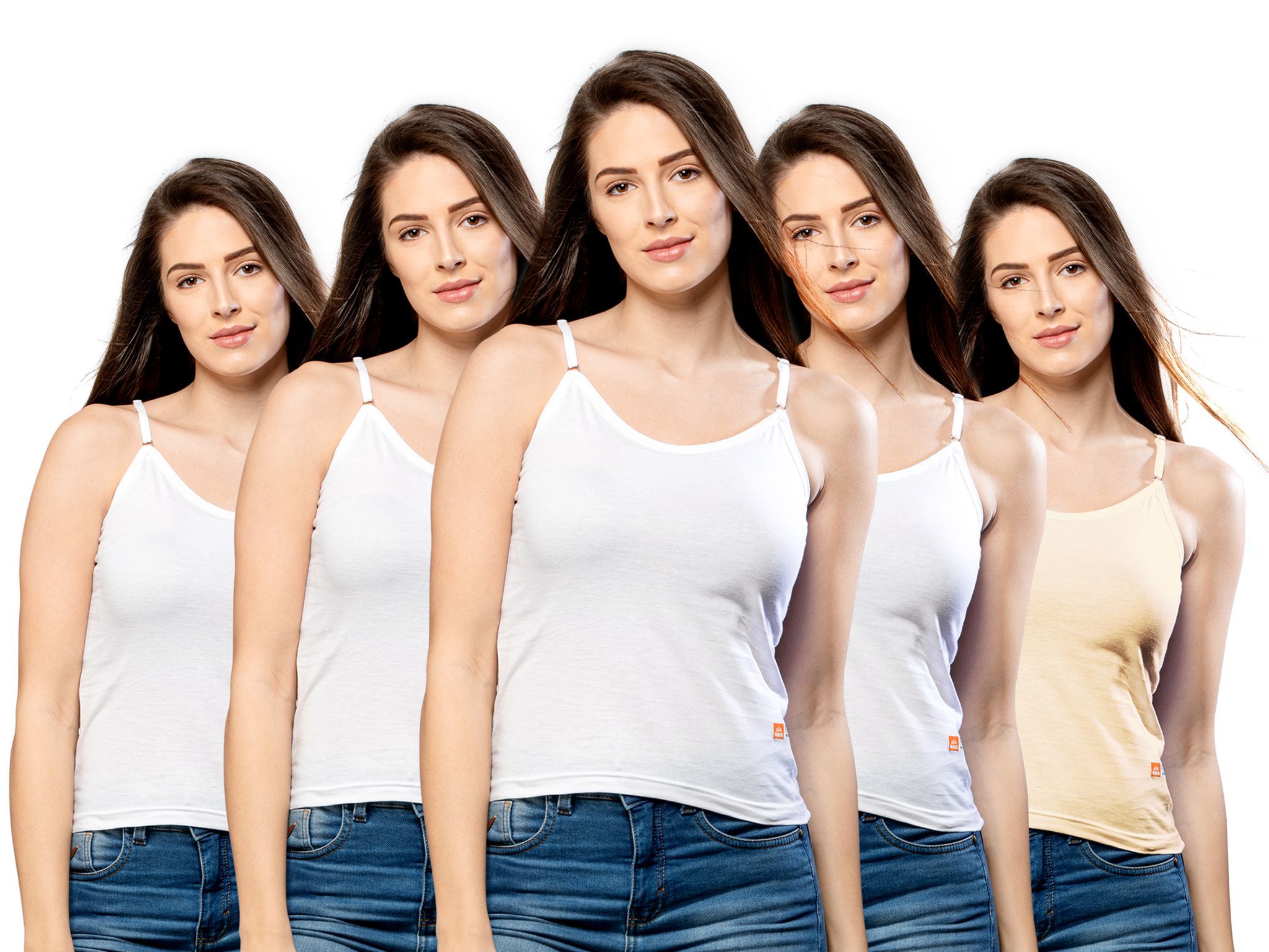 NRG Womens Cotton Assorted Colour Adjustable Slips ( Pack of 5 White - White - White - White - Skin ) L13 Camisole