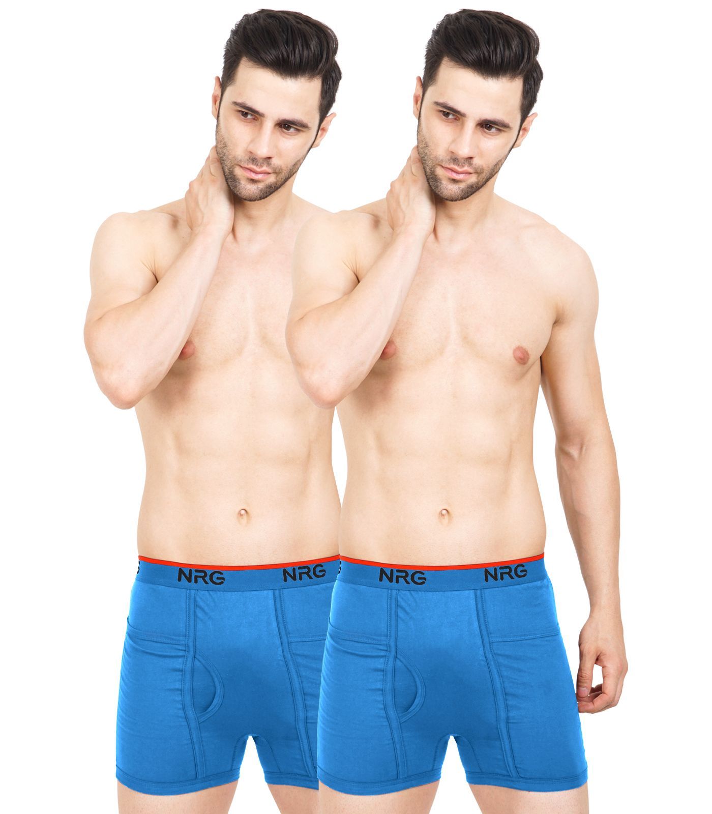 NRG Mens Cotton Assorted Colour Pocket Trunks ( Pack of 2 Light Blue - Light Blue ) G13