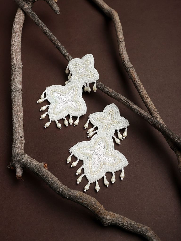 Cardinal Cream Color Beads Geometric Design Earrings - Earrings | Buy online on ZillyBuy