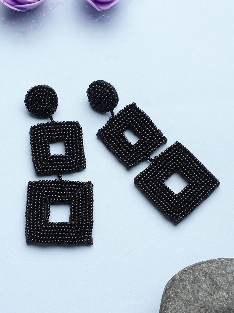 Cardinal Black Beads Handmade Weaving Geometric Design Earings - Earrings | Buy online on ZillyBuy