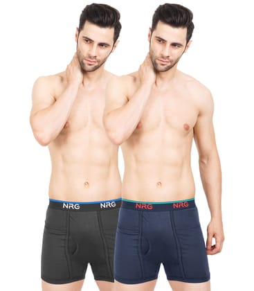 NRG Mens Cotton Assorted Colour Pocket  Trunks ( Pack of 2 Coffee Brown - Navy Blue ) G13