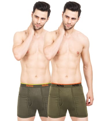 NRG Mens Cotton Assorted Colour Pocket Trunks ( Pack of 2 Dark Green - Light Green ) G13
