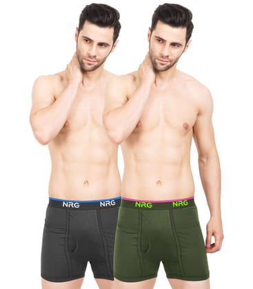 NRG Mens Cotton Assorted Colour Pocket Trunks ( Pack of 2 Coffee Brown - Military Green ) G13