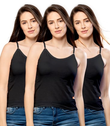 NRG Womens Cotton Assorted Colour Adjustable Slips ( Pack of 3 Black - Black - Black ) L13 Camisole