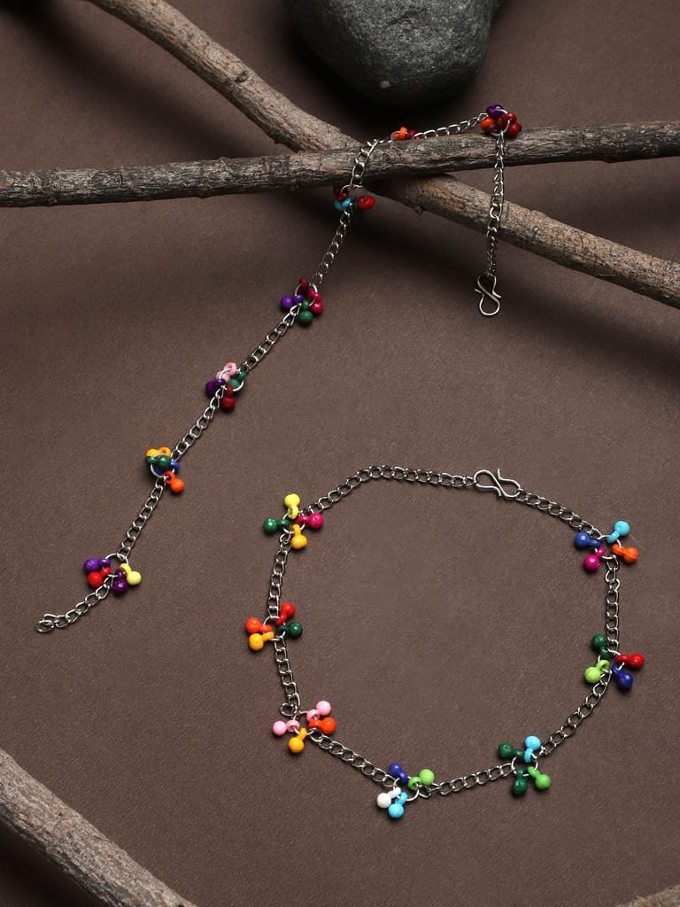 Cardianl Oxidized Silver Color Multicolor Beads Anklet/ Pajeb/ Payal - Anklets | Buy online on ZillyBuy