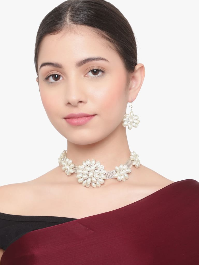 Cardinal White Moti Stone Choker Necklace Set - Jewellery Sets | Buy online on ZillyBuy