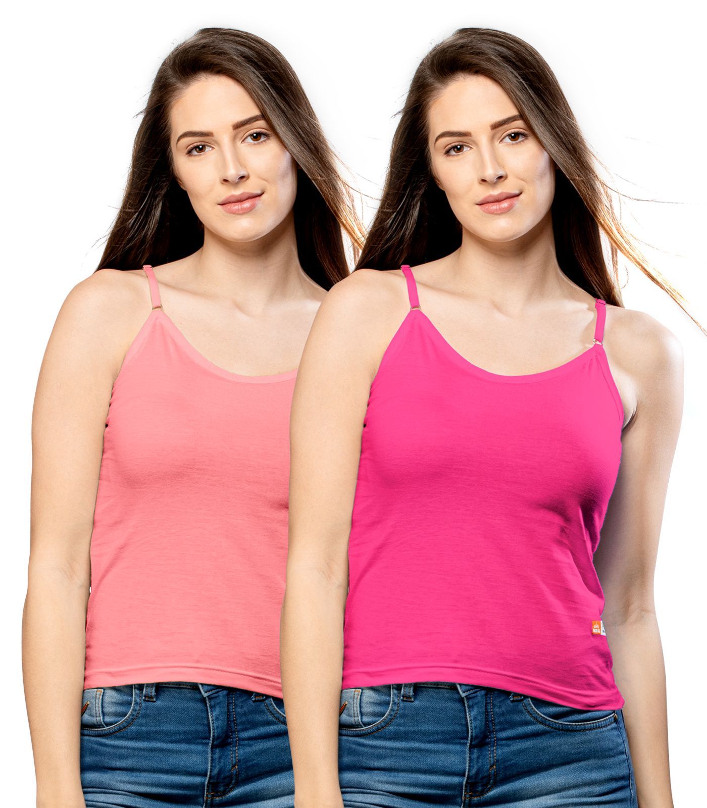 NRG Womens Cotton Assorted Colour Adjustable Slips ( Pack of 2 Peach - Pink ) L13 Camisole