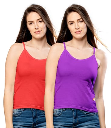 NRG Womens Cotton Assorted Colour Adjustable Slips ( Pack of 2 Red - Purple ) L13 Camisole