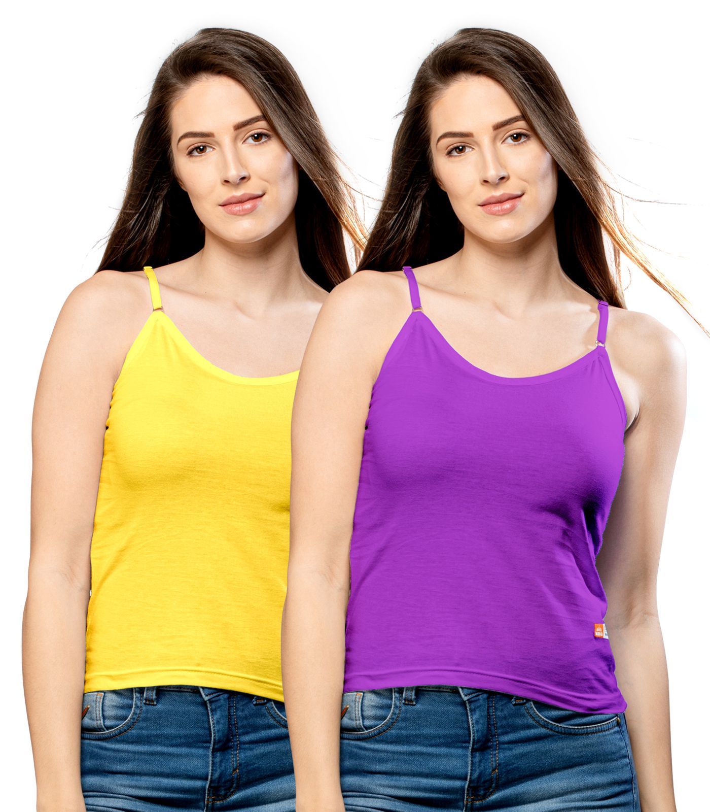 NRG Womens Cotton Assorted Colour Adjustable Slips ( Pack of 2 Yellow - Purple ) L13 Camisole