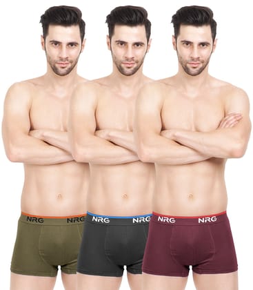 NRG Mens Cotton Assorted Colour Boxer Trunks ( Pack of 3 Light Green - Coffee Brown - Maroon ) G15