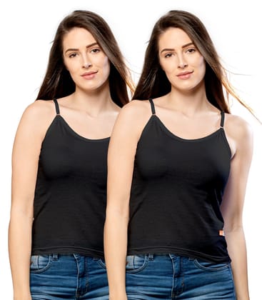 NRG Womens Cotton Assorted Colour Adjustable Slips ( Pack of 2 Black - Black ) L13 Camisole