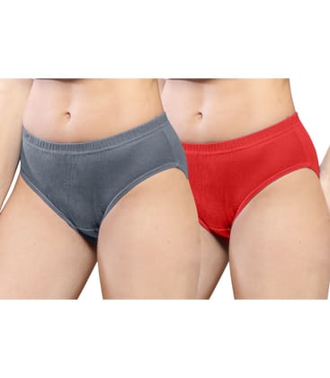 NRG Womens Cotton Assorted Colour Panties ( Pack of 2 Grey - Red ) L01 Hipster