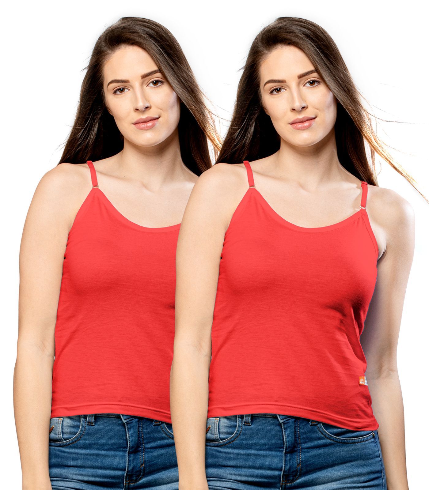 NRG Womens Cotton Assorted Colour Adjustable Slips ( Pack of 2 Red - Red ) L13 Camisole