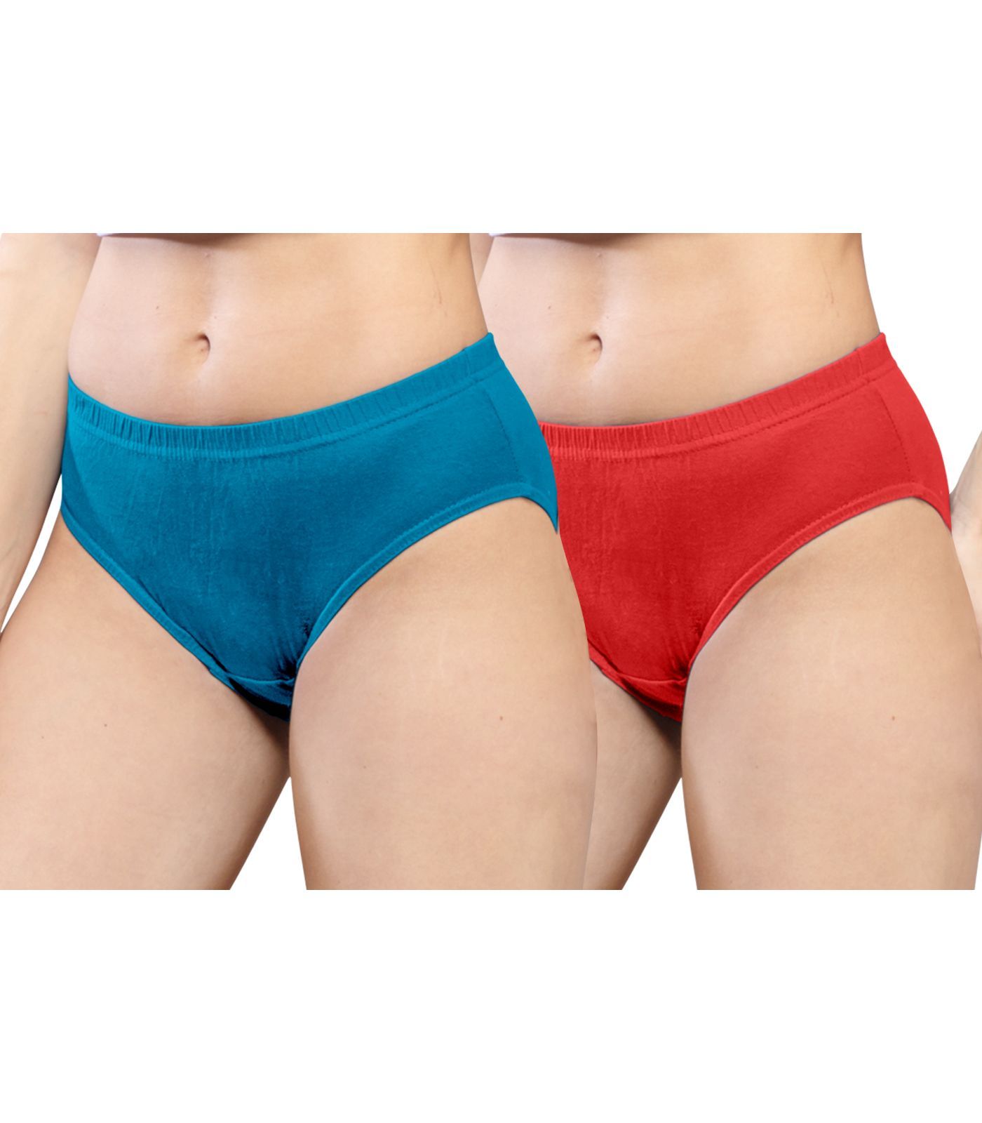 NRG Womens Cotton Assorted Colour Panties ( Pack of 2 Turquoise - Red ) L01 Hipster