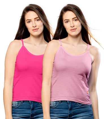 NRG Womens Cotton Assorted Colour Adjustable Slips ( Pack of 2 Pastol Pink - Pink ) L13 Camisole