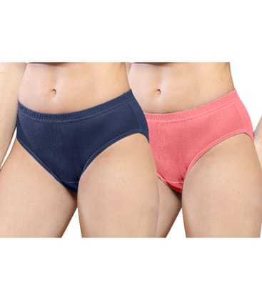 NRG Womens Cotton Assorted Colour Panties ( Pack of 2 Navy Blue - Peach ) L01 Hipster