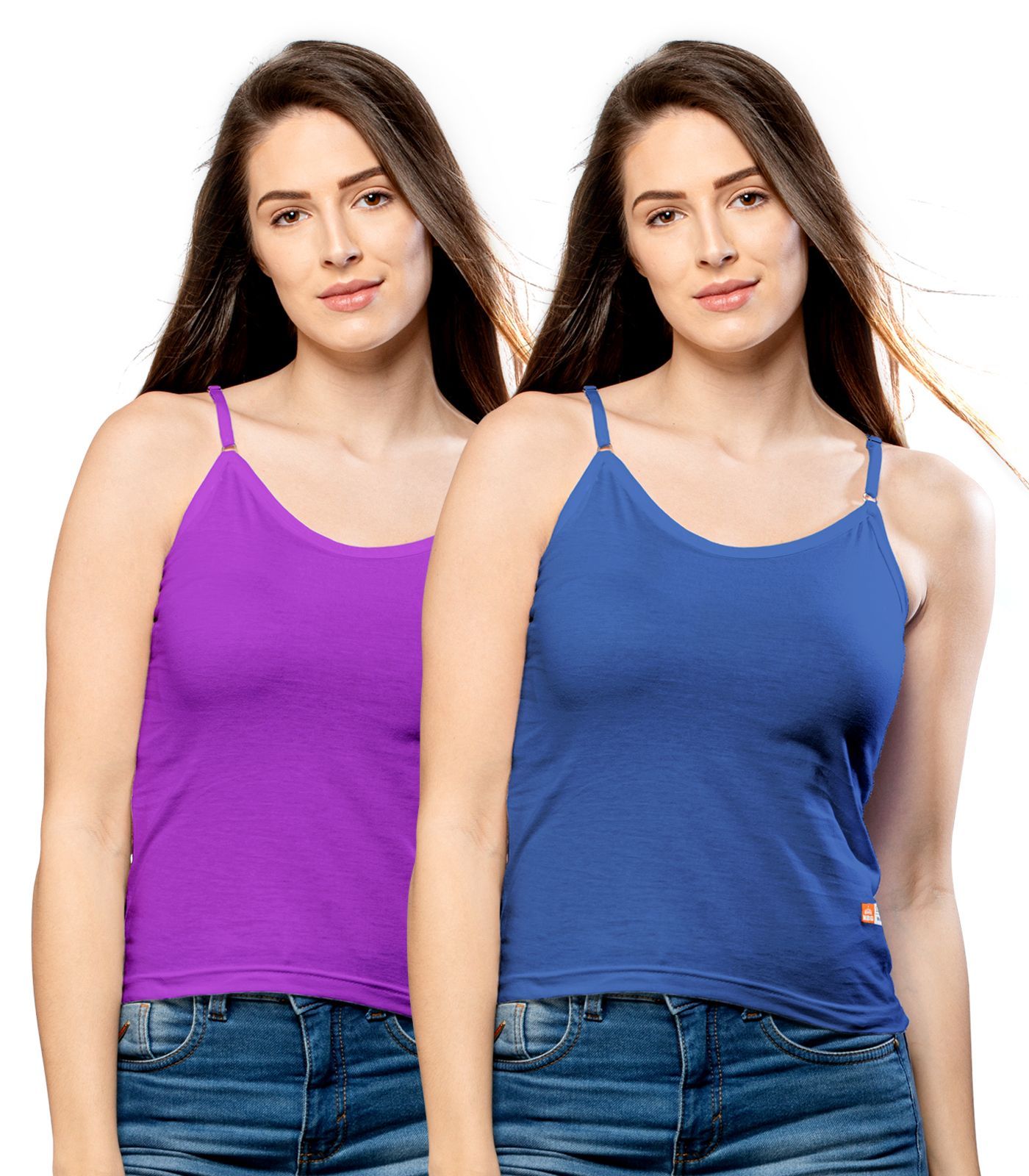NRG Womens Cotton Assorted Colour Adjustable Slips ( Pack of 2 Dark Blue - Purple ) L13 Camisole