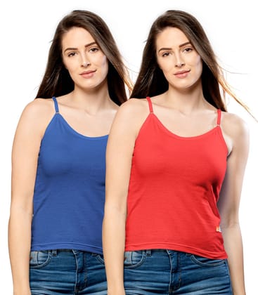 NRG Womens Cotton Assorted Colour Adjustable Slips ( Pack of 2 Dark Blue - Red ) L13 Camisole