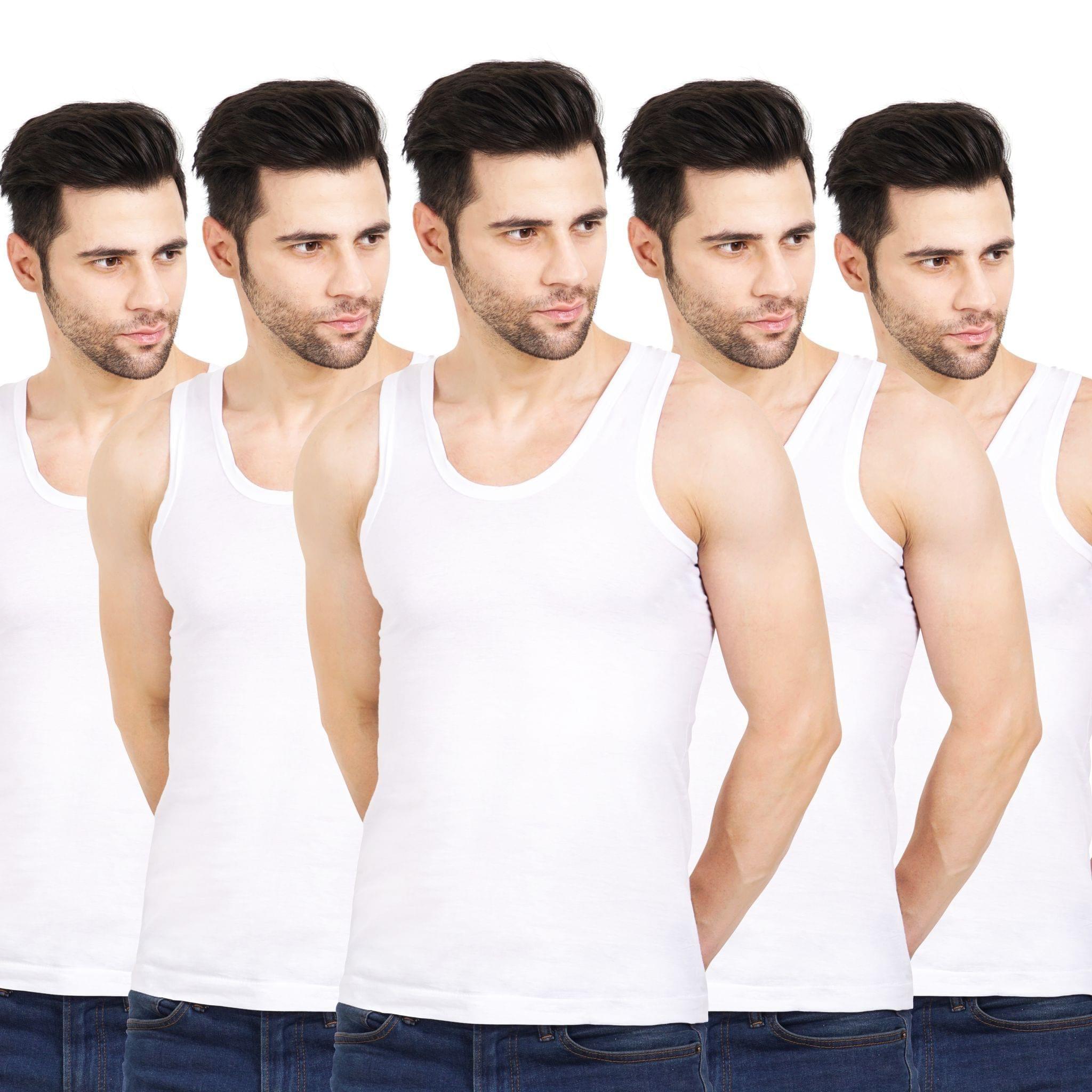 NRG Mens Sleeveless White Cotton Vest ( Pack of 5 RN Vest ) G21 SIZE : 75 CM - XS