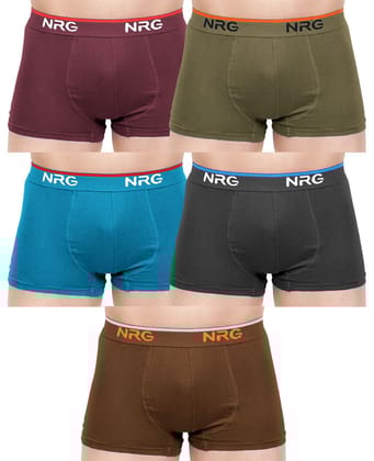 NRG Mens Cotton Assorted Colour Boxer Trunks ( Pack of 5 Maroon - Light Green - Turquoise - Coffee Brown - Light Brown ) G15