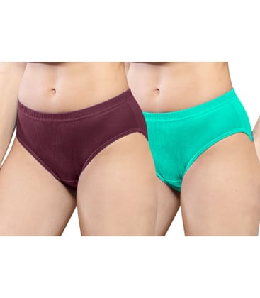 NRG Womens Cotton Assorted Colour Panties ( Pack of 2 Maroon - Mint Green ) L01 Hipster