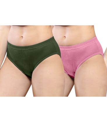 NRG Womens Cotton Assorted Colour Panties ( Pack of 2 Military Green - Pastol Pink ) L01 Hipster