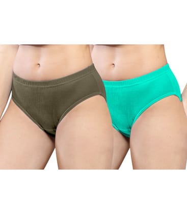 NRG Womens Cotton Assorted Colour Panties ( Pack of 2 Dark Green - Mint Green ) L01 Hipster