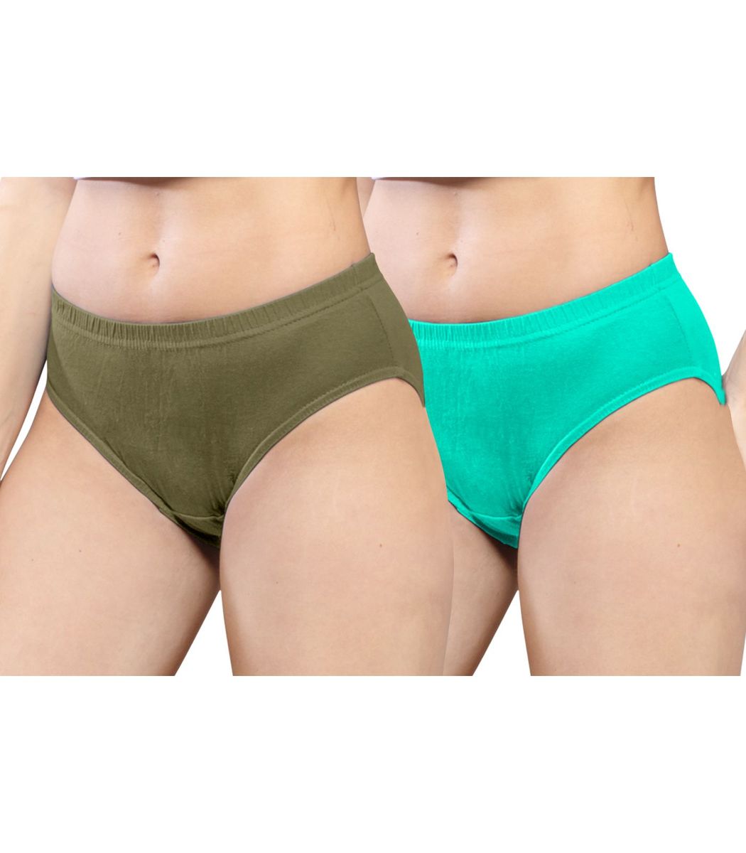 NRG Womens Cotton Assorted Colour Panties ( Pack of 2 Light Green - Mint  Green ) L01 Hipster