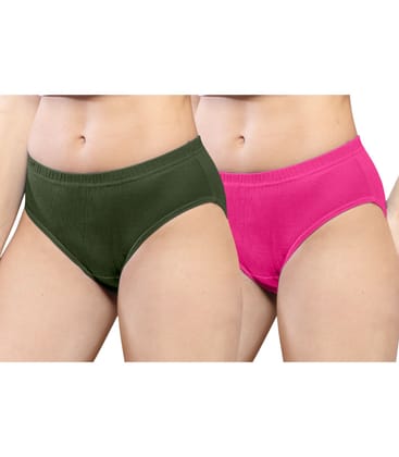 NRG Womens Cotton Assorted Colour Panties ( Pack of 2 Military Green - Pink ) L01 Hipster