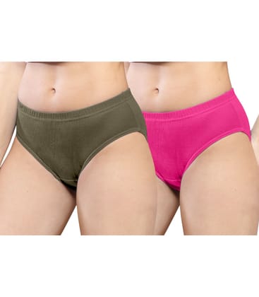 NRG Womens Cotton Assorted Colour Panties ( Pack of 2 Dark Green - Pink ) L01 Hipster