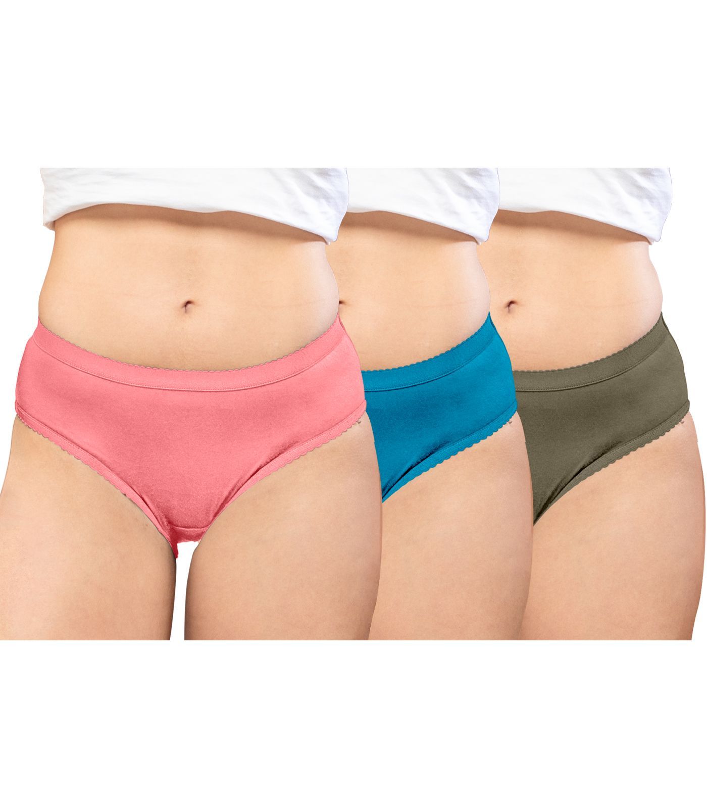 NRG Womens Cotton Assorted Colour Panties ( Pack of 3 Peach - Turquoise - Dark Green ) L04 Hipster