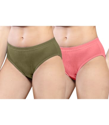 NRG Womens Cotton Assorted Colour Panties ( Pack of 2 Light Green - Peach ) L01 Hipster