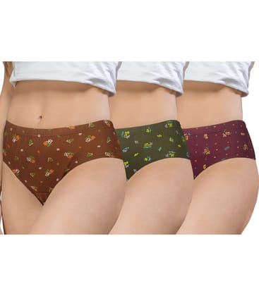 NRG Womens Cotton Assorted Colour Panties ( Pack of 3 Light Brown - Military Green - Maroon ) L02 Hipster