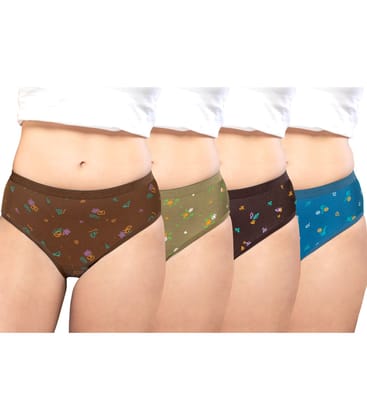 NRG Womens Cotton Assorted Colour Panties ( Pack of 4 Light Brown - Light Green - Coffee Brown - Turquoise ) L05 Hipster