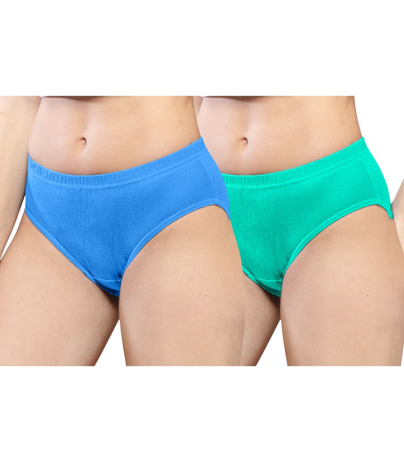 NRG Womens Cotton Assorted Colour Panties ( Pack of 2 Light Blue - Mint Green ) L01 Hipster