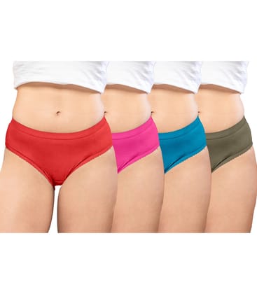 NRG Womens Cotton Assorted Colour Panties ( Pack of 4 Red - Pink - Turquoise - Dark Green ) L04 Hipster