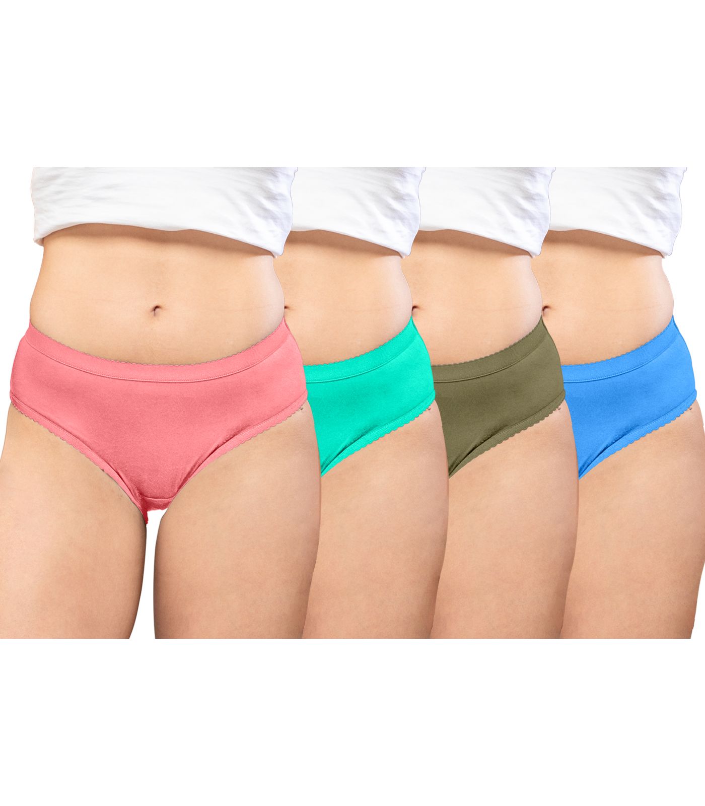 NRG Womens Cotton Assorted Colour Panties ( Pack of 4 Peach - Mint Green - Light Green - Light Blue ) L04 Hipster