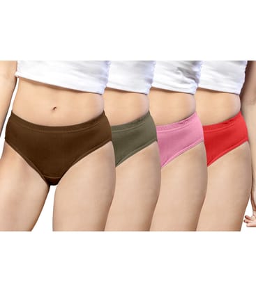 NRG Womens Cotton Assorted Colour Panties ( Pack of 4 Light Brown - Light Green - Pastol Pink - Red ) L01 Hipster